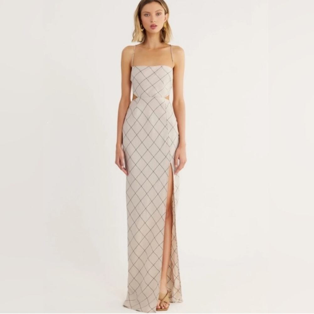 RUMER The Label Quinn Plaid Linen Maxi Dress M NWT Cutout Strappy Back